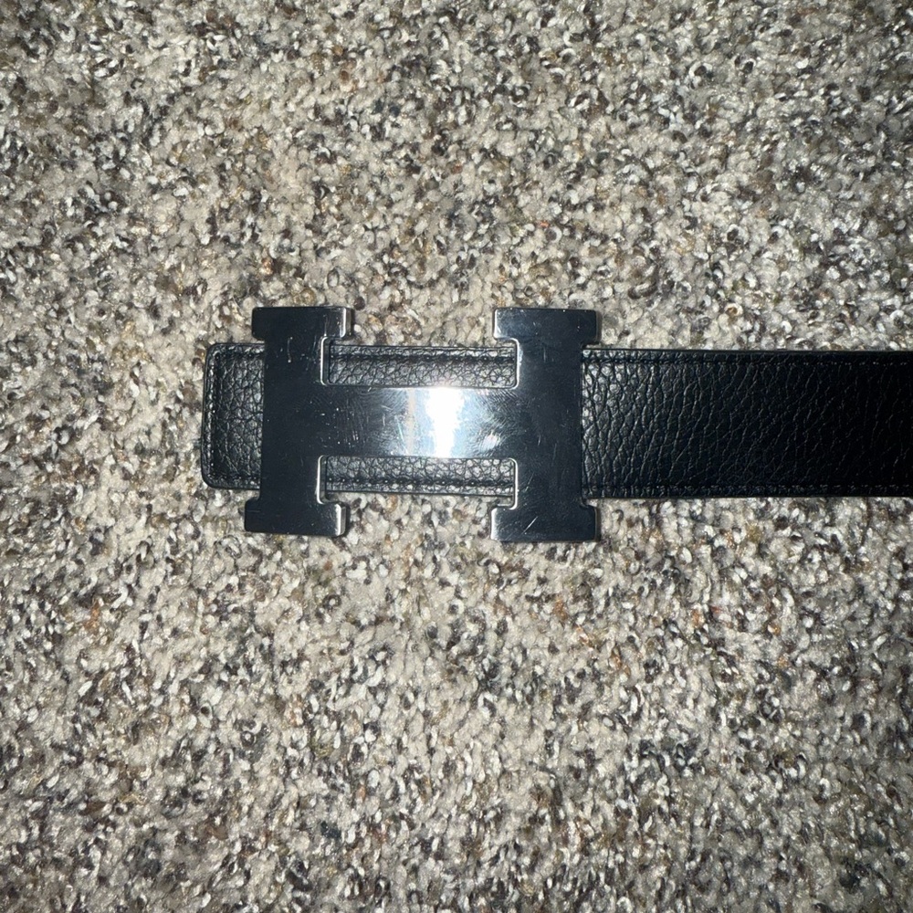 Hermes Black and Silver Belt with Iconic H Buckle